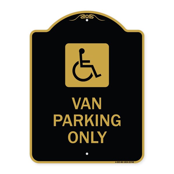 Signmission Van Parking With Handicap Symbol, Black & Gold Aluminum Architectural Sign, 18" x 24", BG-1824-22740 A-DES-BG-1824-22740 - main